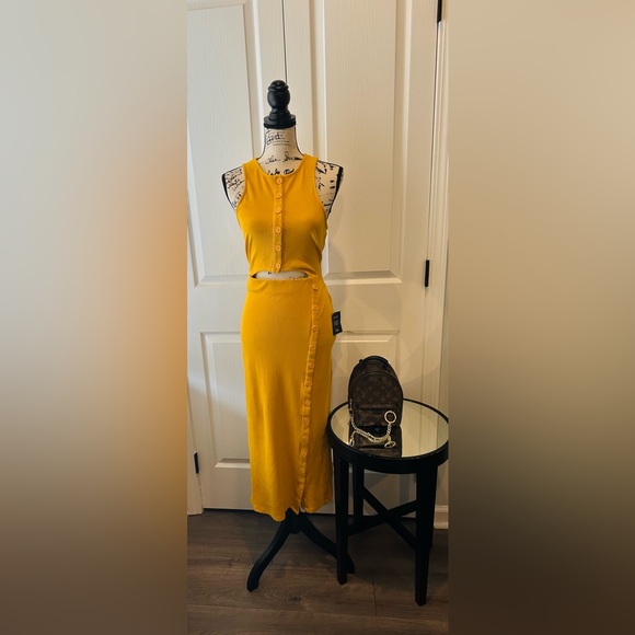 Lulus Mustard Yellow Button-Front Cutout Midi Dress - Picture 10 of 11
